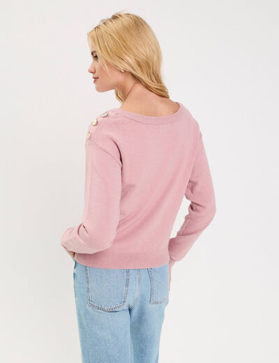 Pull fin col rond manches longues rose poudr&eacute;e femme