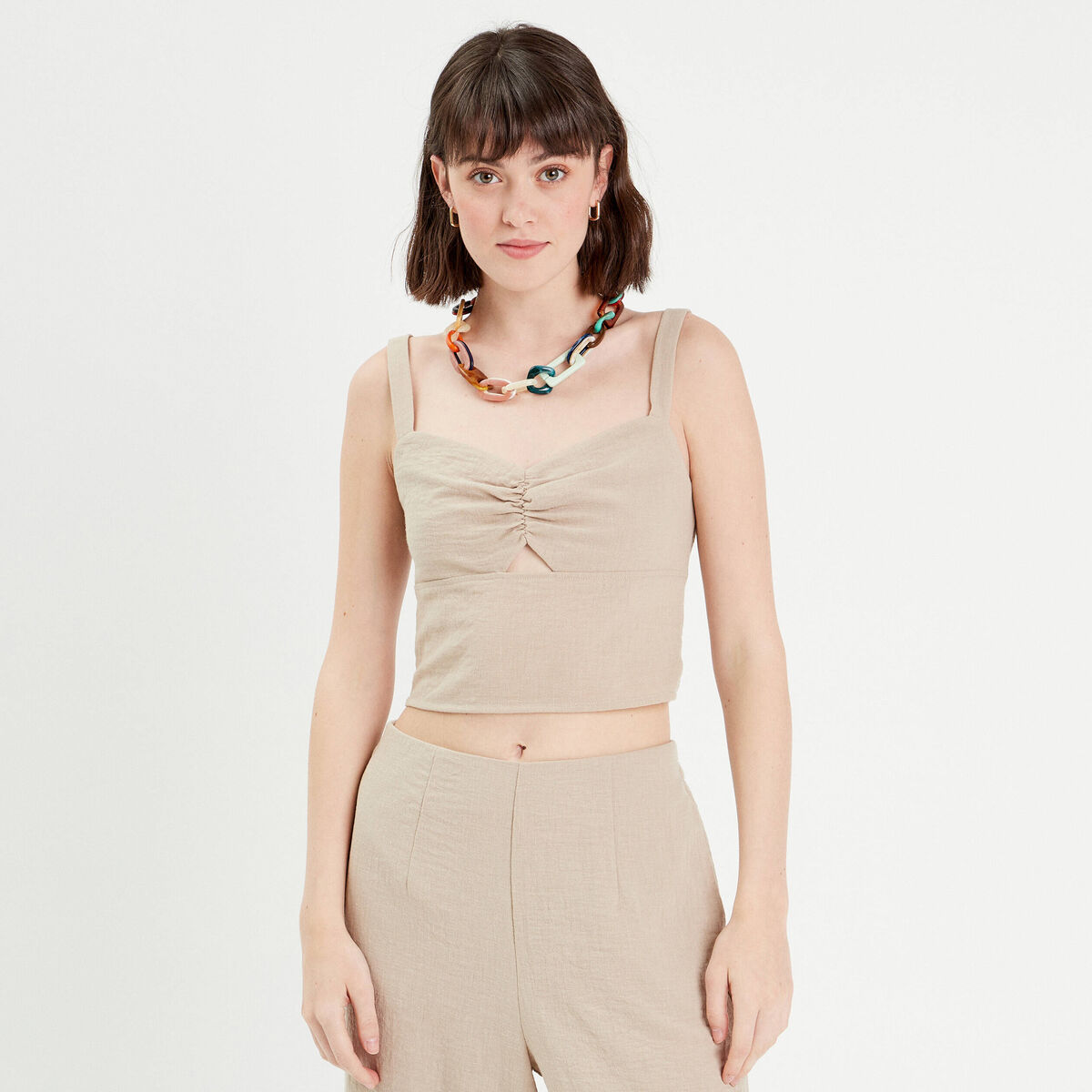 Bustier bretelles fines beige femme