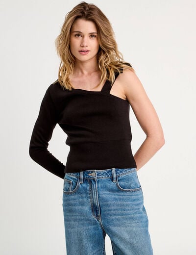 Pull asymétrique noir femme