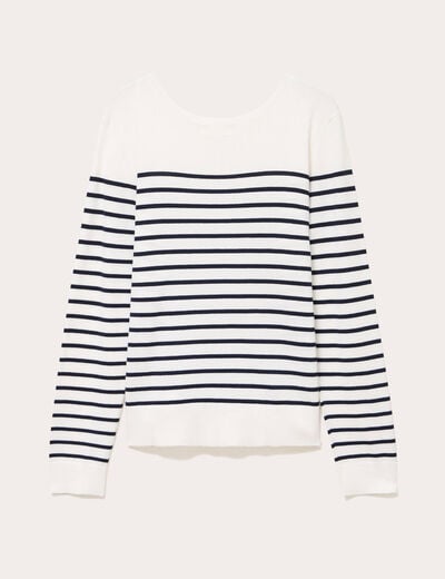 Pull fin manches longues encolure bateau bleu marine femme