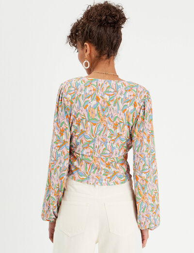 Blouse manches longues plissée rose femme