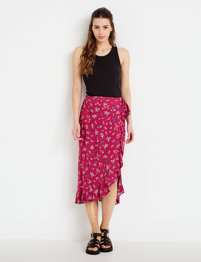 Jupe longue portefeuille rose framboise femme