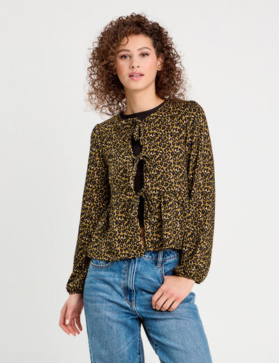 Blouse nouée manches longues vert kaki femme