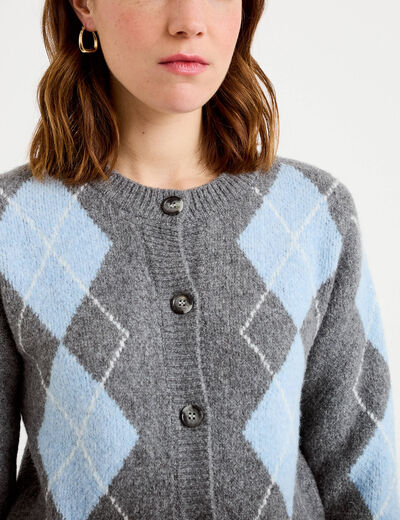 Cardigan col rond manches longues gris fonc&eacute; femme
