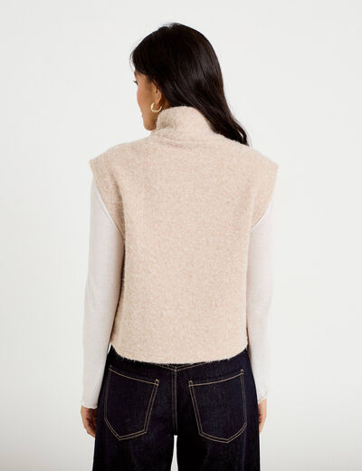 Pull droit sans manches col montant sable femme