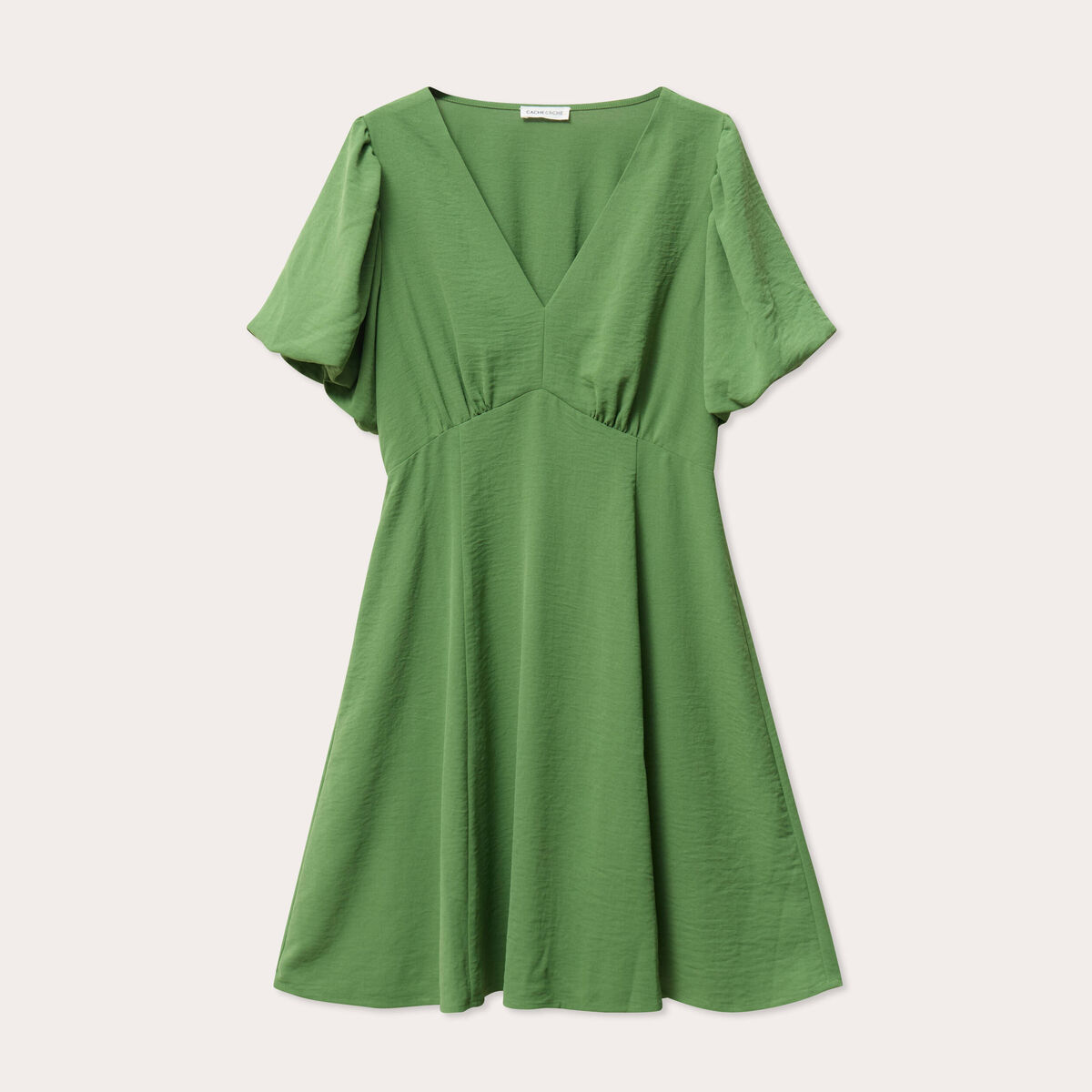 Robe trapèze manches courtes vert femme