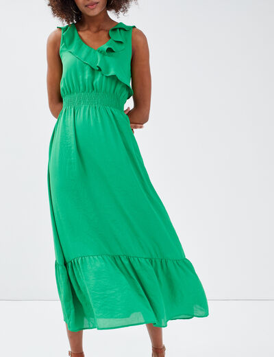 Robe longue évasée volantée vert menthe femme
