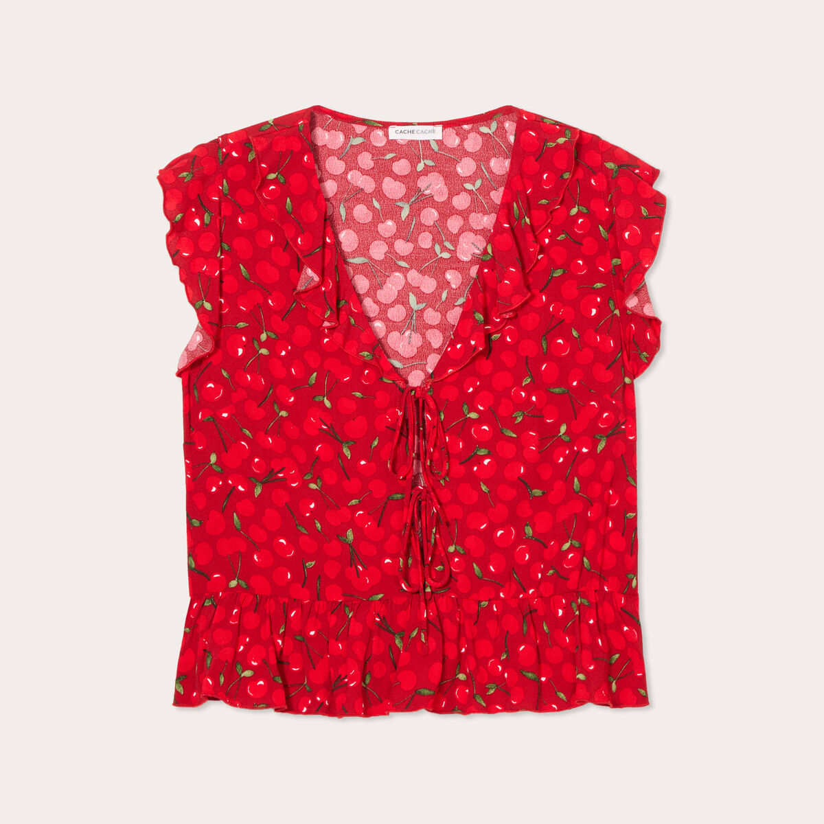 Blouse sans manches nouée rouge femme