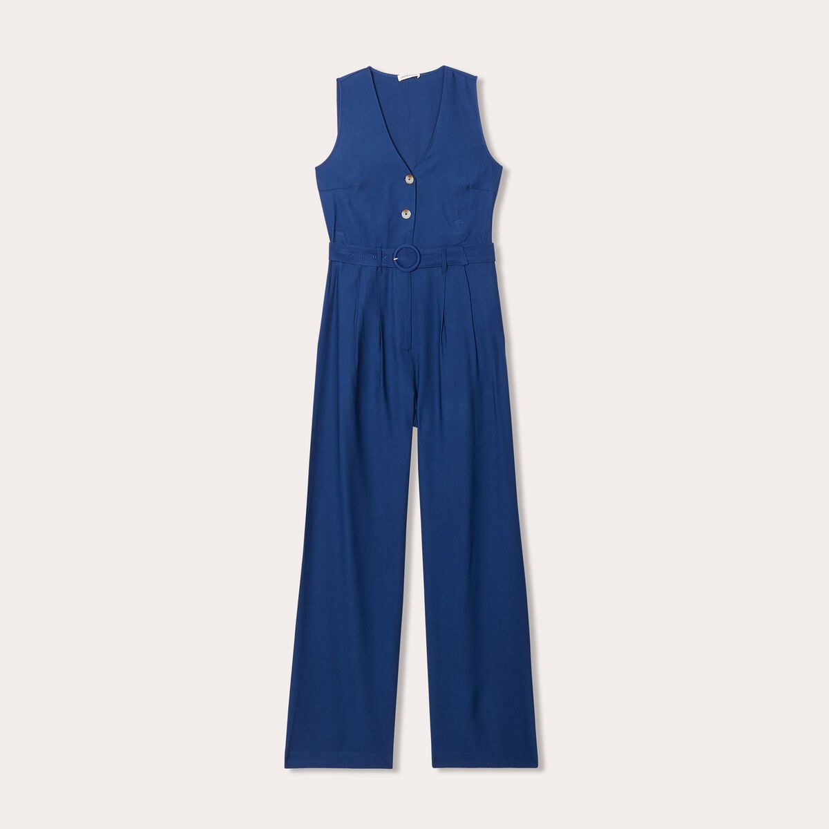 Combinaison pantalon ceintur&eacute;e bleu marine femme