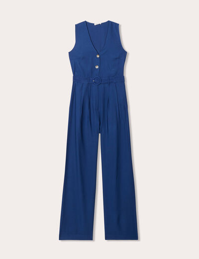 Combinaison pantalon ceinturée bleu marine femme