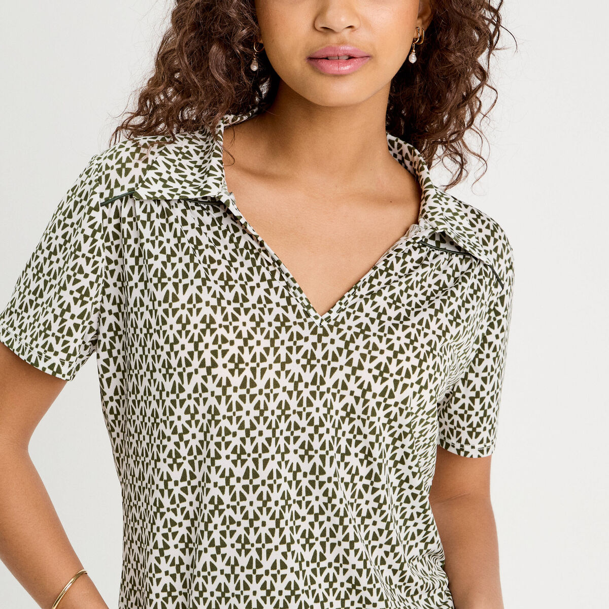 Blouse col polo vert olive femme