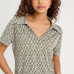 blouse col polo vert olive femme Blouse col polo vert olive femme