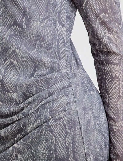 Robe longue ajustée fronces bleu gris femme
