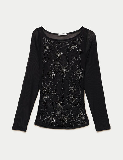 Top ajust&eacute; transparent col rond noir femme
