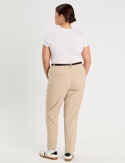 Pantalon cigarette ceinturé taupe femme