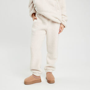Pantalon effet polaire ecru femme