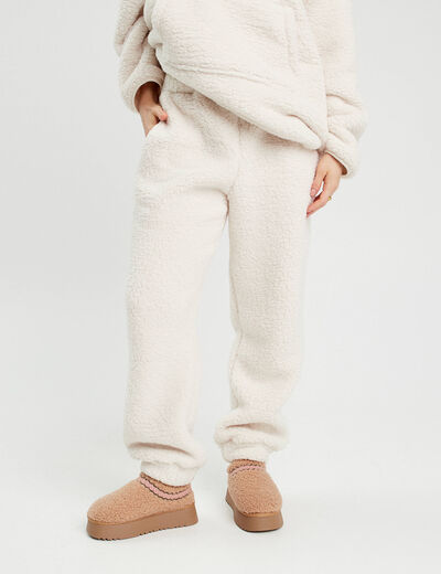 Pantalon effet polaire ecru femme