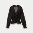 Blouse d&eacute;collet&eacute; manches longues marron fonc&eacute; femme