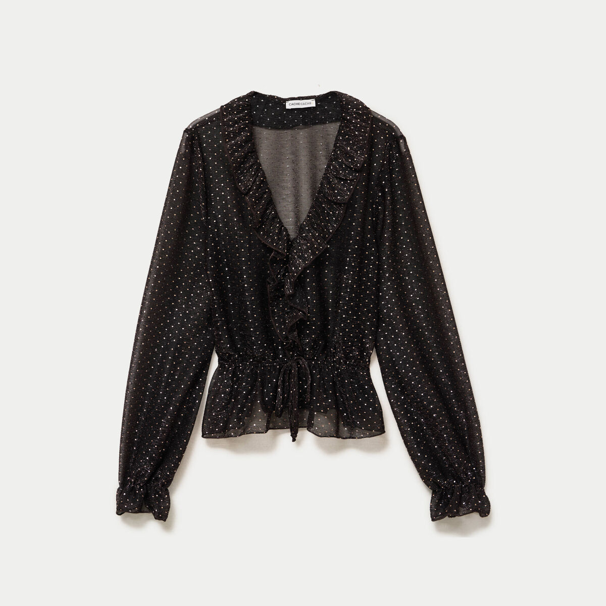 Blouse d&eacute;collet&eacute; manches longues marron fonc&eacute; femme