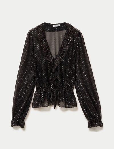 Blouse d&eacute;collet&eacute; manches longues marron fonc&eacute; femme