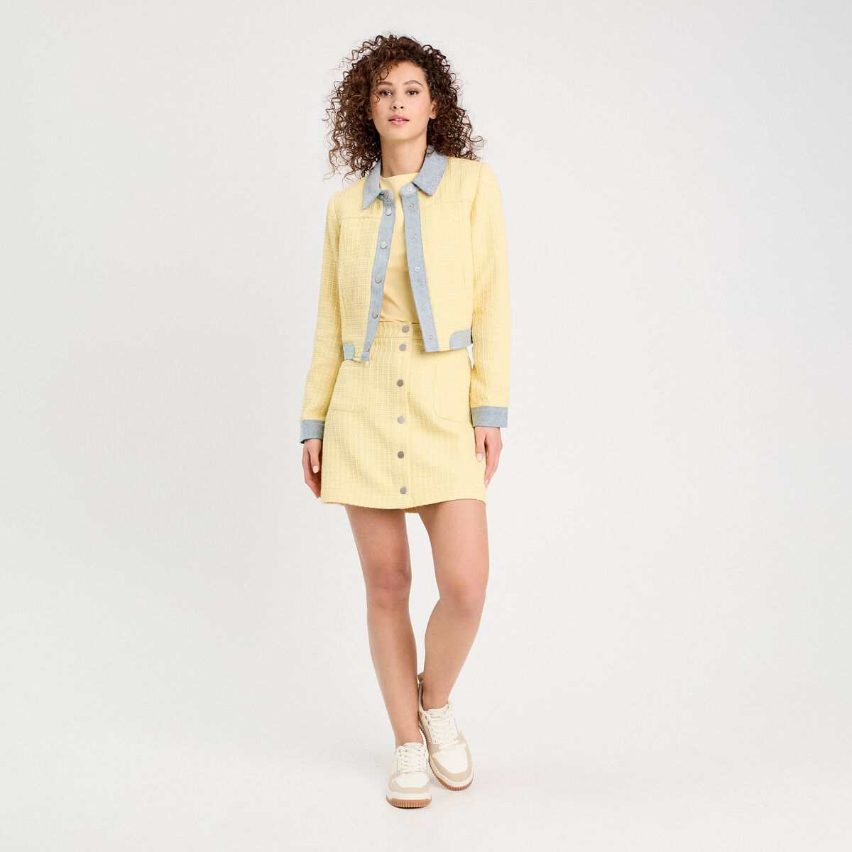 Jupe trapèze tweed jaune clair femme