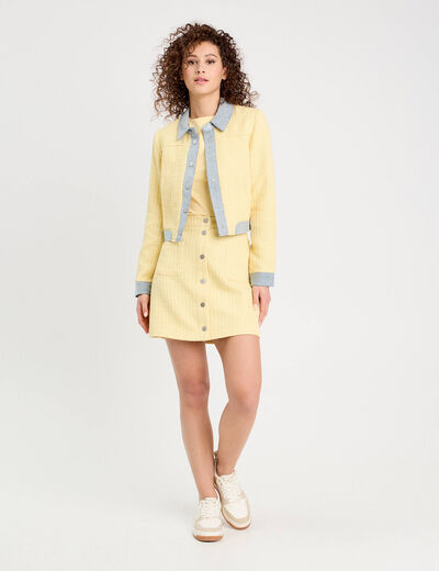 Jupe trapèze tweed jaune clair femme
