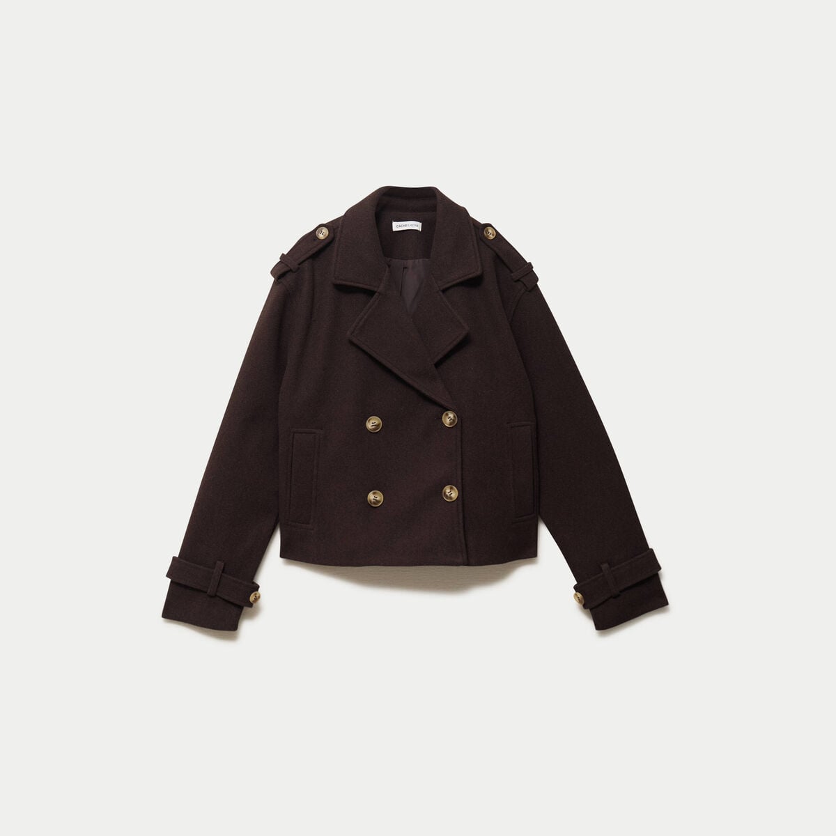 Trench court boutonn&eacute; marron fonc&eacute; femme