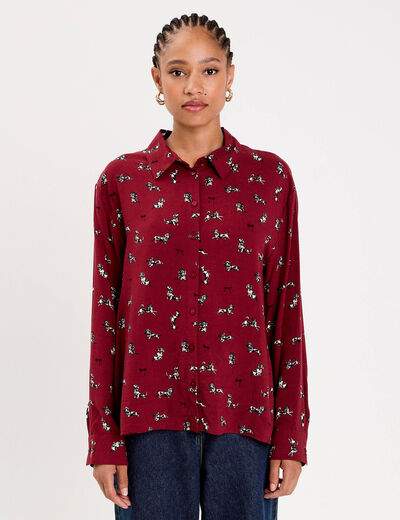 Chemise droite longue bordeaux femme