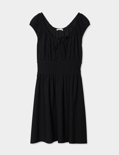 Robe évasée taille smockée noir femme