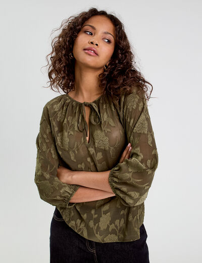 Blouse manches 3/4 vert kaki femme