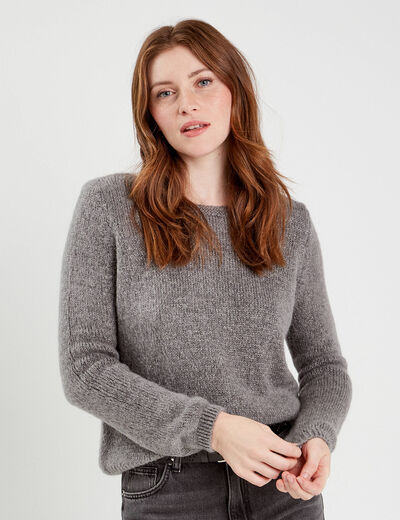 Pull fils m&eacute;tallis&eacute;s col bateau gris fonc&eacute; femme