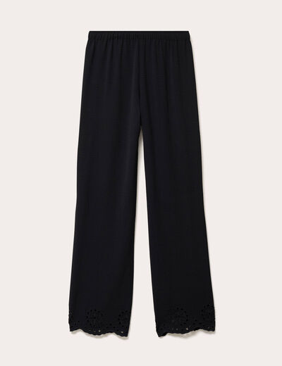 Pantalon large avec broderie noir femme