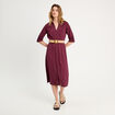 Robe midi évasée ceinturée prune femme