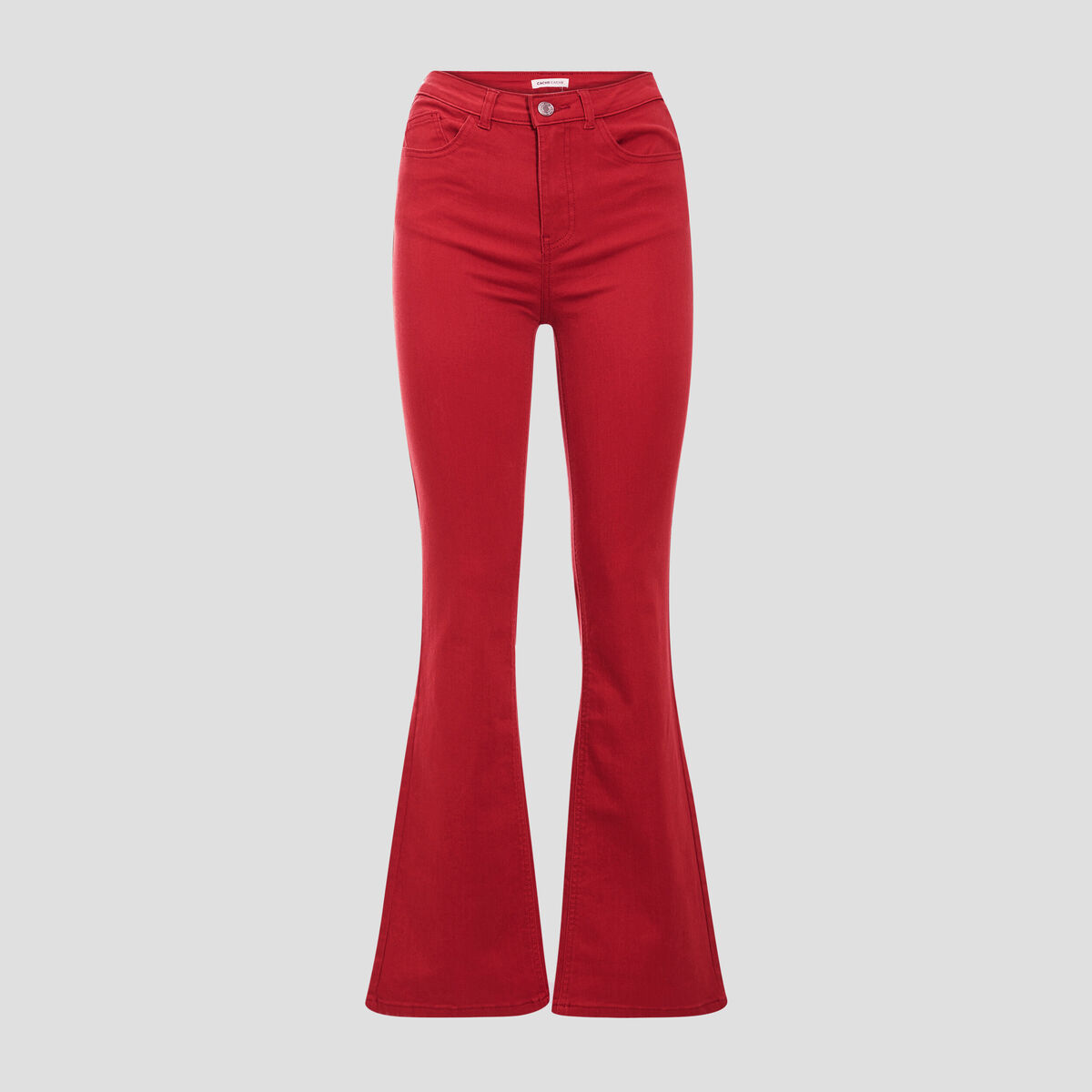 Jeans flare taille haute rouge foncé femme