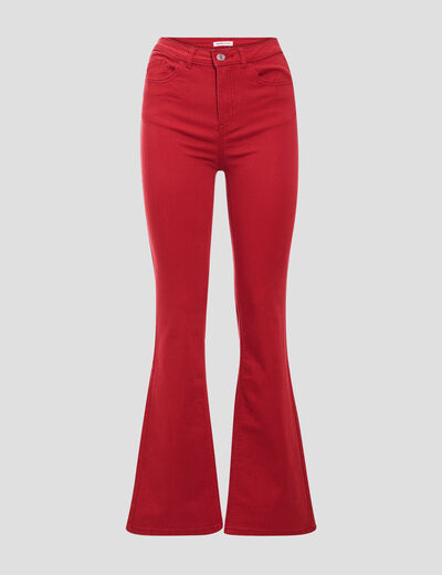 Jeans flare taille haute rouge foncé femme