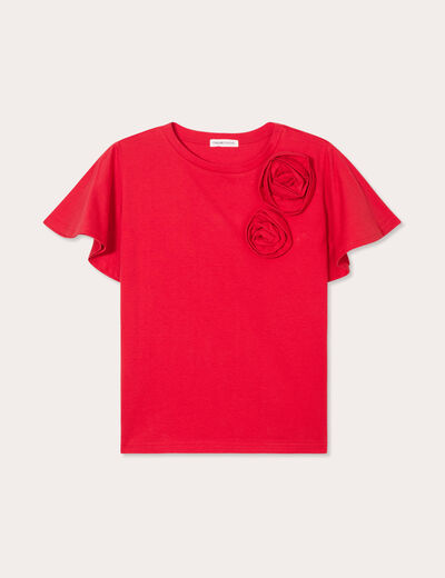 T-shirt détails fleurs rouge femme