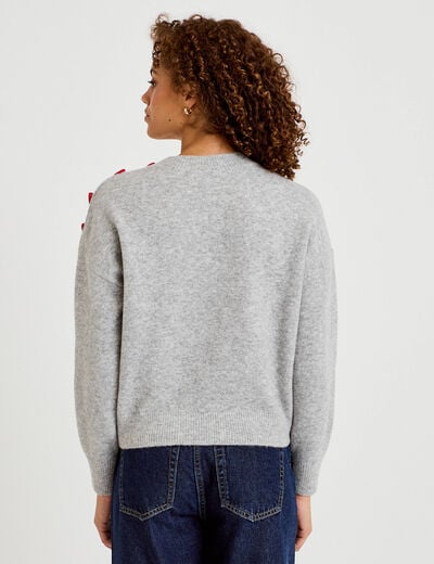 Pull ample col rond manches longues gris clair femme