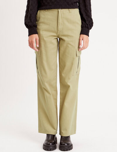 Pantalon droit cargo vert olive femme