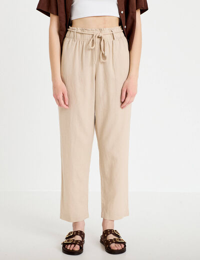 Pantalon large 7/8&egrave;me taille haute sable femme