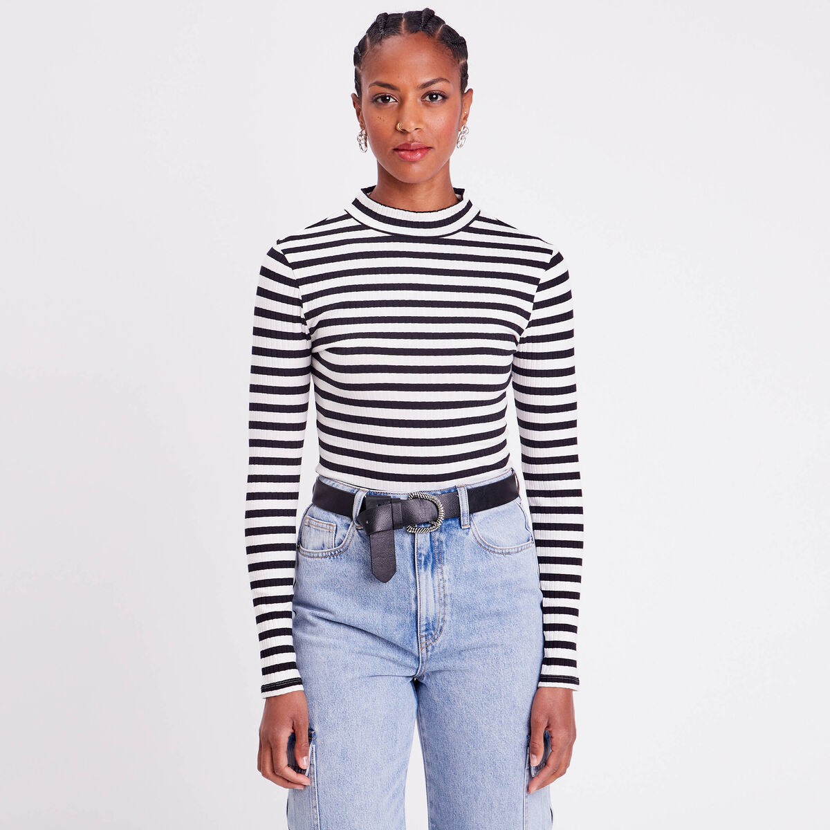T-shirt cintré col montant noir femme