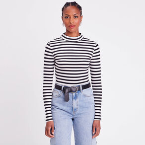 T-shirt cintré col montant noir femme