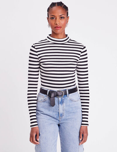 T-shirt cintré col montant noir femme