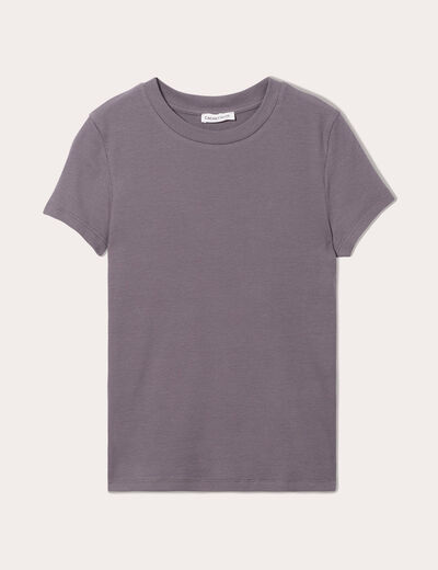 T-shirt manches courtes côtelé gris foncé femme