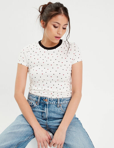 T-shirt ajusté manches courtes blanc femme
