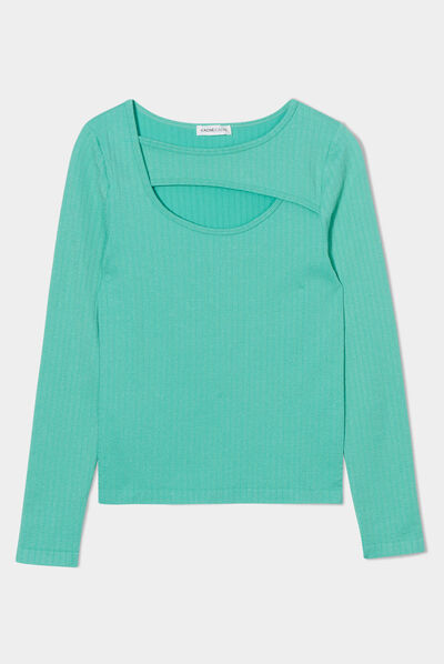 T-shirt avec ouverture vert clair femme