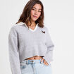Pull manches longues col polo gris clair femme