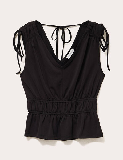 Blouse sans manches col v bas resserr&eacute; noir femme