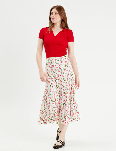 Jupe midi évasée fluide blanc femme