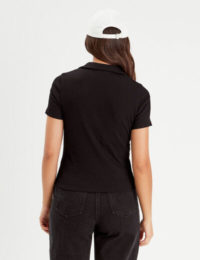 Polo manches courtes côtelé noir femme