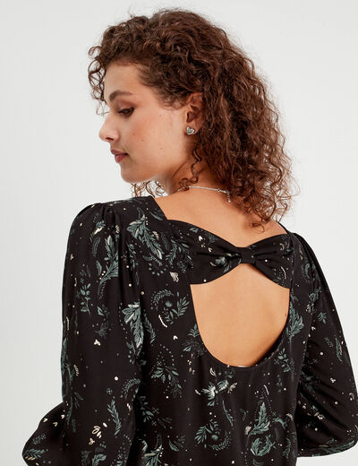 Robe droite détail noeud dos noir femme